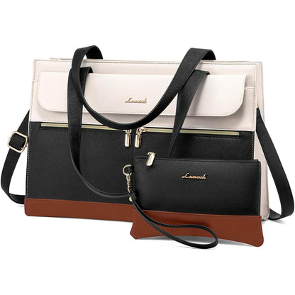 LOVEVOOK Laptop Handtasche Damen 17,3 Zoll Schwarz in Lederoptik
