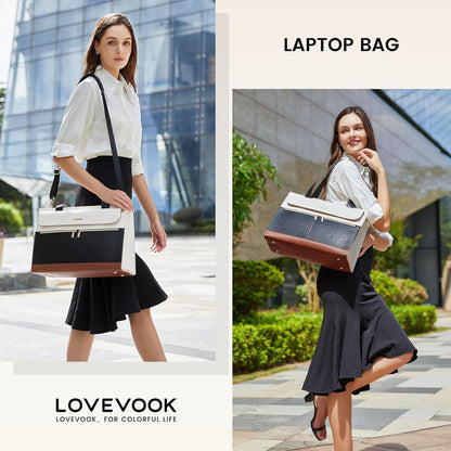 LOVEVOOK Laptop Handtasche Damen 17,3 Zoll Schwarz in Lederoptik