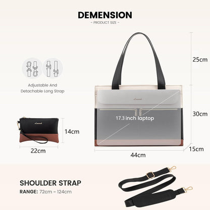 LOVEVOOK Laptop Handtasche Damen 17,3 Zoll Schwarz in Lederoptik