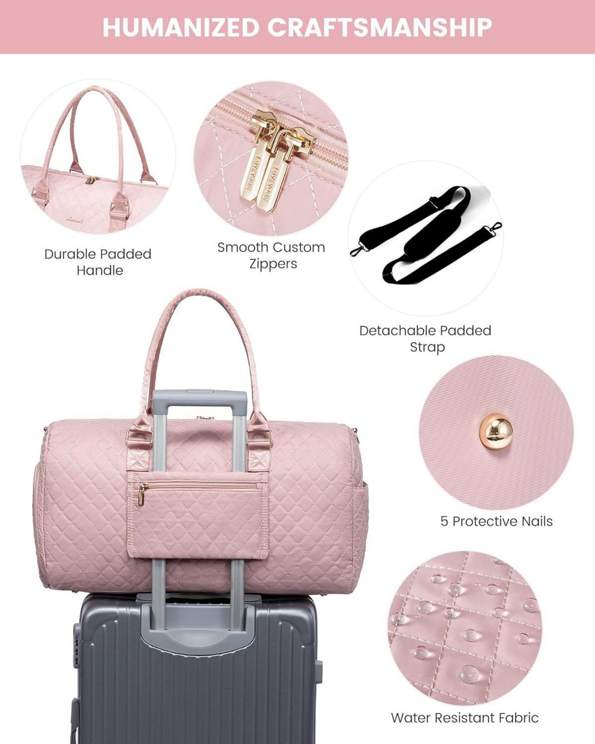 Damen Reisetasche 45L Weekender Sporttasche Handgepäck wasserdicht Pink