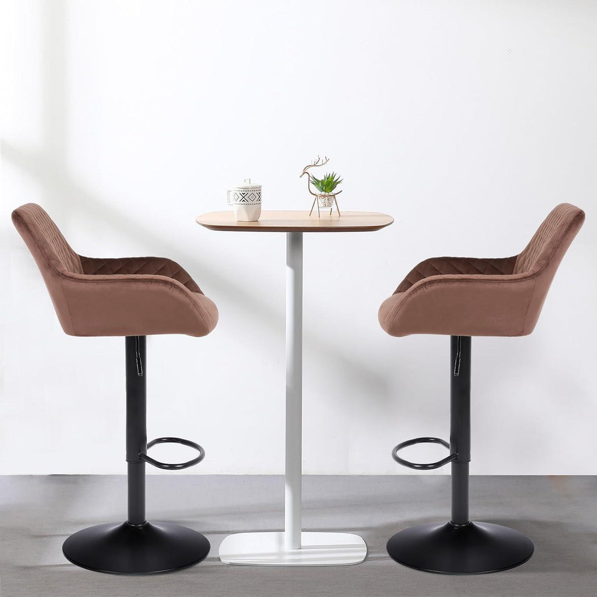Barhocker Set 3er – Höhenverstellbar, Samt, Braun