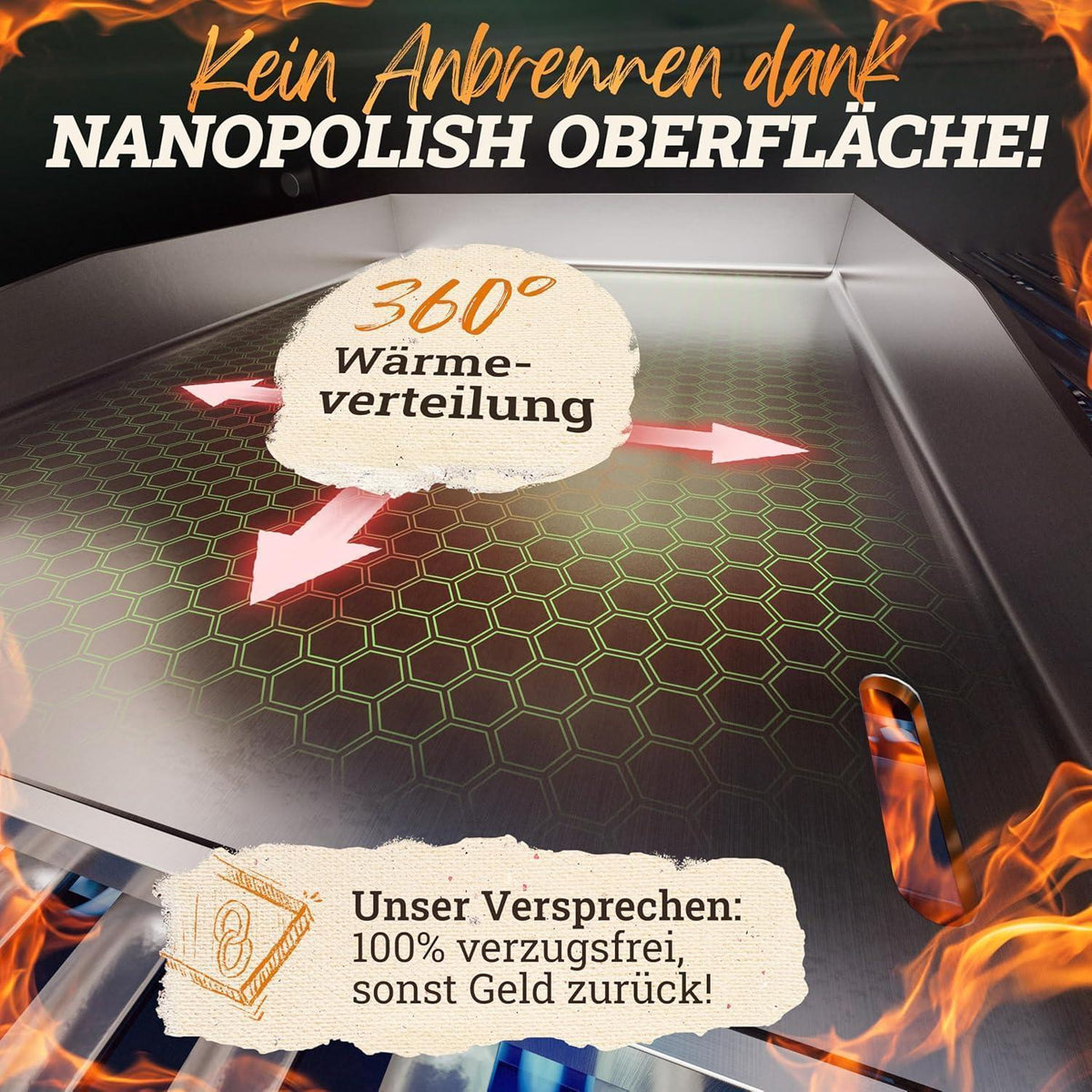 Plancha Grillplatte 40x40cm mit 2 Spachteln aus Edelstahl