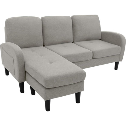 L-förmiges Ecksofa Grau – 3-Sitzer Sofa für Wohnzimmer