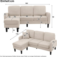L-förmiges Ecksofa 3-Sitzer, Beige, Baumwolle & Leinen