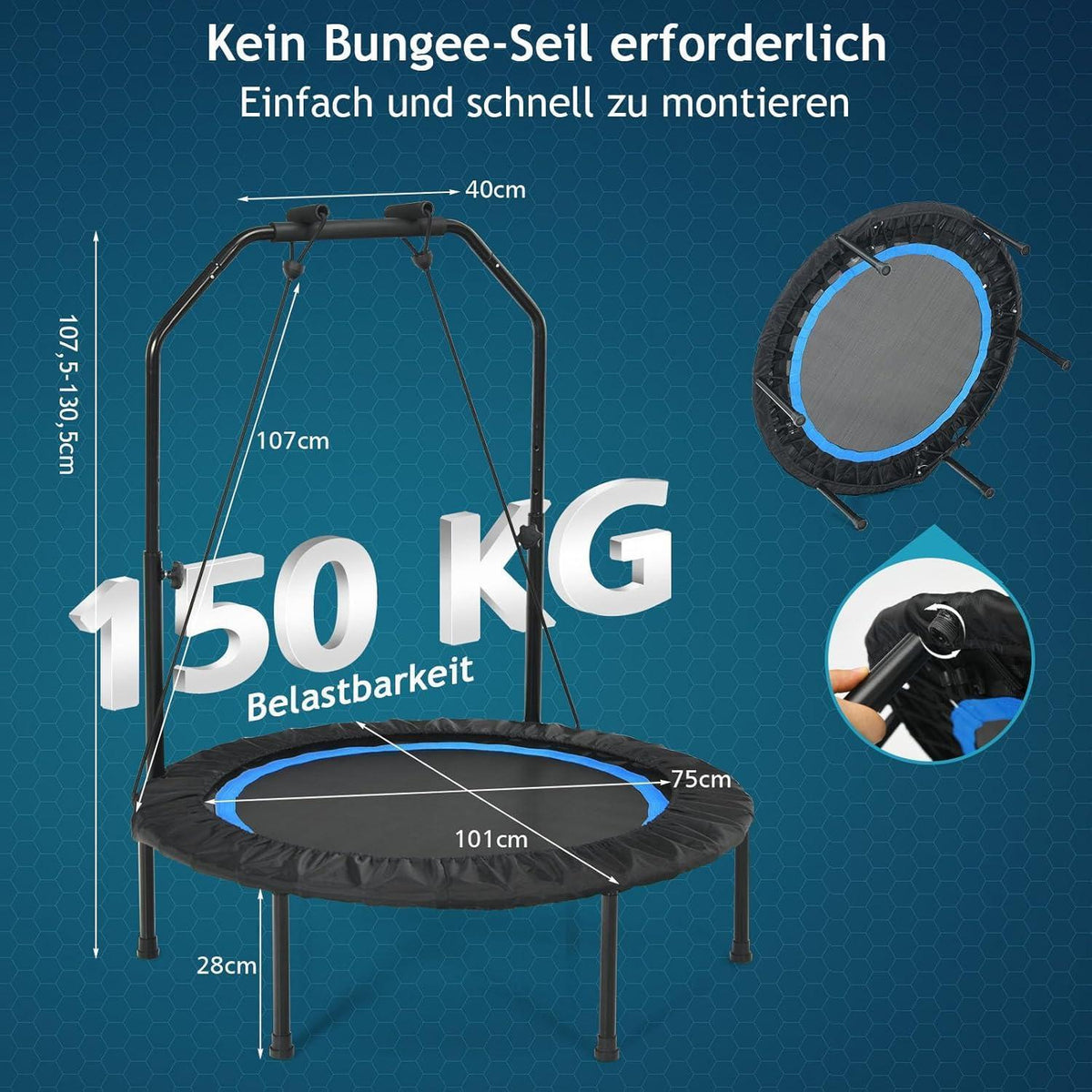 Fitness Trampolin 101cm – Faltbar & Belastbar bis 150kg