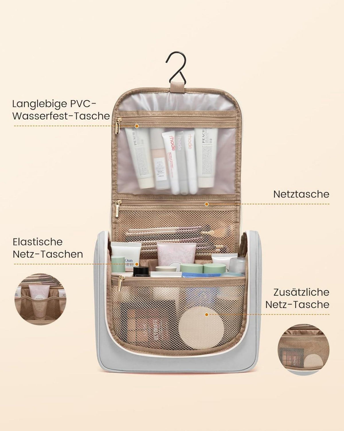 LOVEVOOK Kulturtasche Damen Wasserdicht mit Haken Groß Reise Make Up