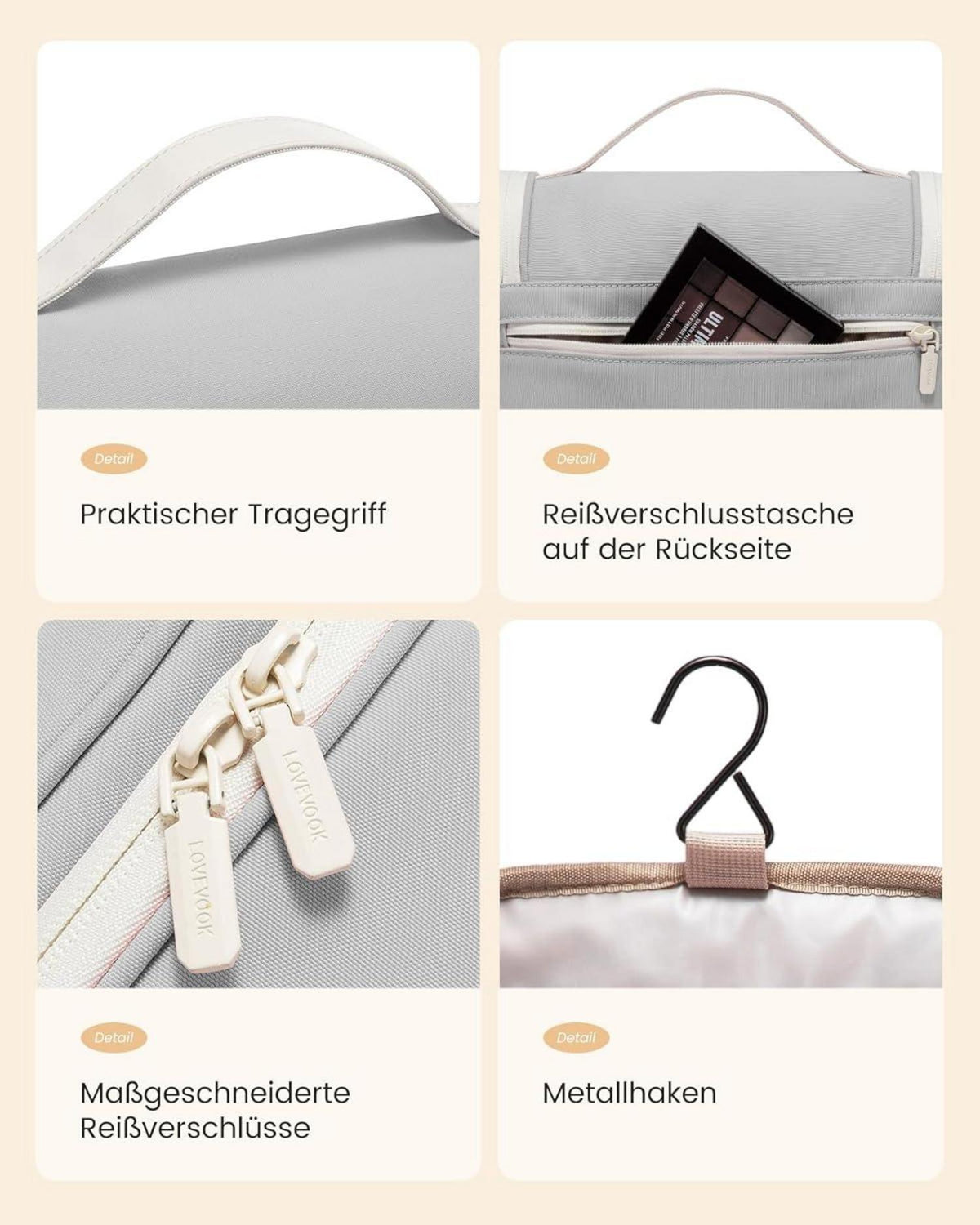 Kulturtasche Damen Wasserdicht Groß Aufhängen mit Haken Makeup Bag