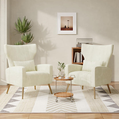 Relaxsessel 2er-Set mit Kopfkissen & Goldfüßen, Beige
