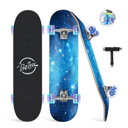 Komplettes Cruiser Skateboard 31x8 Zoll mit LED-Rädern