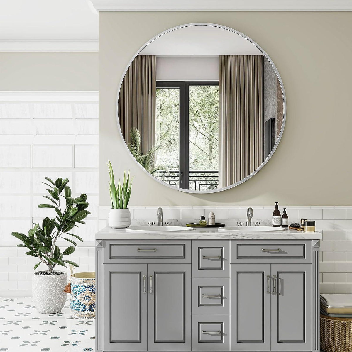 Runder Wandspiegel 106cm Aluminium Silber – Modern & Elegant