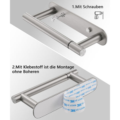 Edelstahl Toilettenpapierhalter mit 2 Montagemethoden Silber