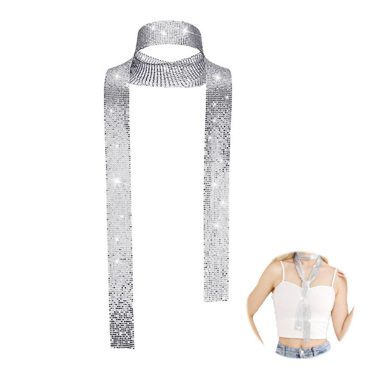 Schal Damen Pailletten Silber Lang Elegant Abendparty Hochzeit