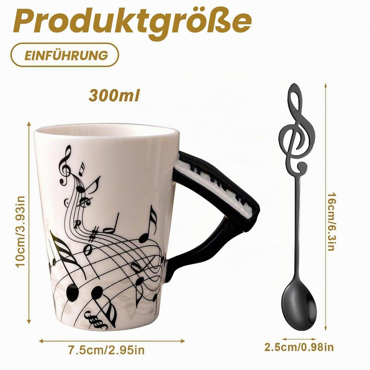 Musik Kaffeebecher mit Löffel – 250ml Porzellan Tasse