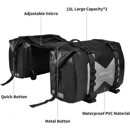 Wasserdichte Motorrad Satteltaschen 2er-Pack Grau 30L