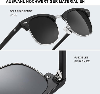 Schwarze Polarisierte Halbrahmen-Sonnenbrille UV400 Outdoor Retro Glamour