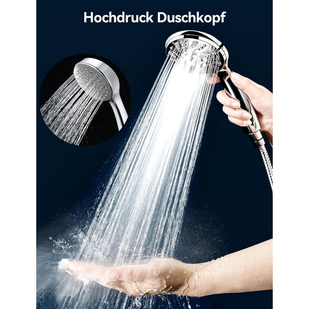 Duschkopf Hochdruck Wassersparend 5 Strahlarten Verchromt