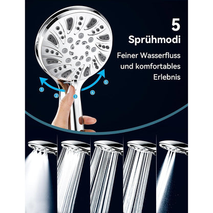 Duschkopf Hochdruck Wassersparend 5 Strahlarten Verchromt