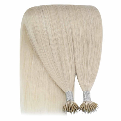 Echthaar Nano Ring Extensions Blond 45cm – Platinblond Haarverlängerung