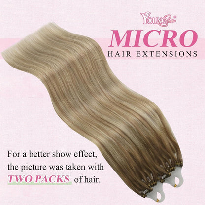 Echthaar Micro Ring Extensions Ombre Braun Blond 40cm