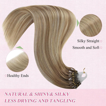 Echthaar Micro Ring Extensions Ombre Braun Blond 40cm