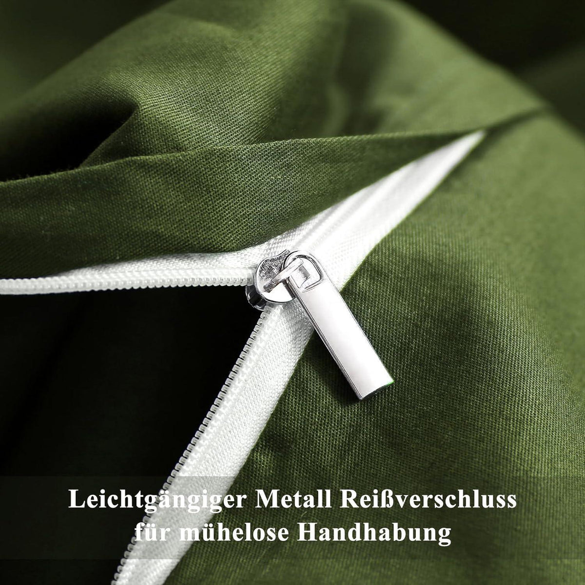 Bettwäsche-Set Baumwolle 200x220 Olivgrün mit Reißverschluss