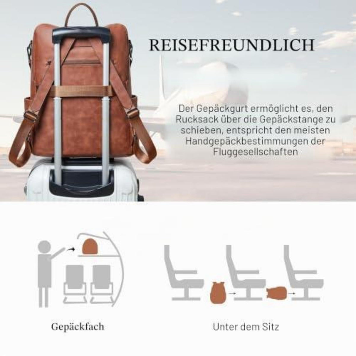 Rucksack Damen Laptopfach 15,6 Zoll Wasserdicht Business in Lederoptik