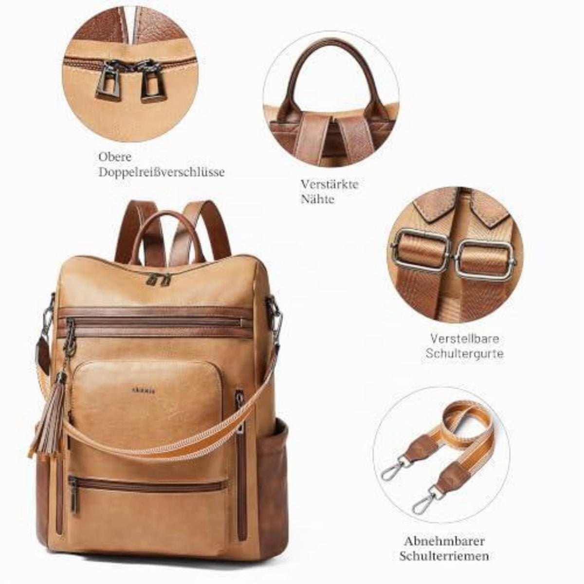 Rucksack Damen Laptopfach 15,6 Zoll Wasserdicht Business in Lederoptik