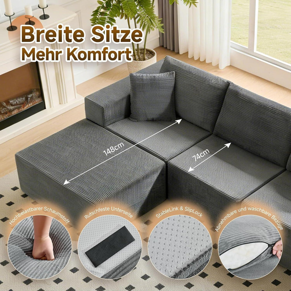 Großes Ecksofa 275cm mit Schlaffunktion & Ottomane