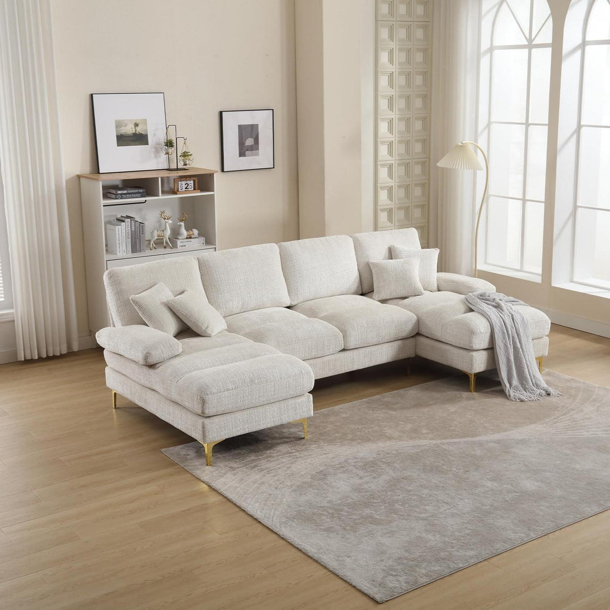 Modernes Ecksofa U-Form mit Liegepositionen, Beige