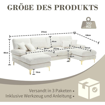 Modernes Ecksofa U-Form mit Liegepositionen, Beige