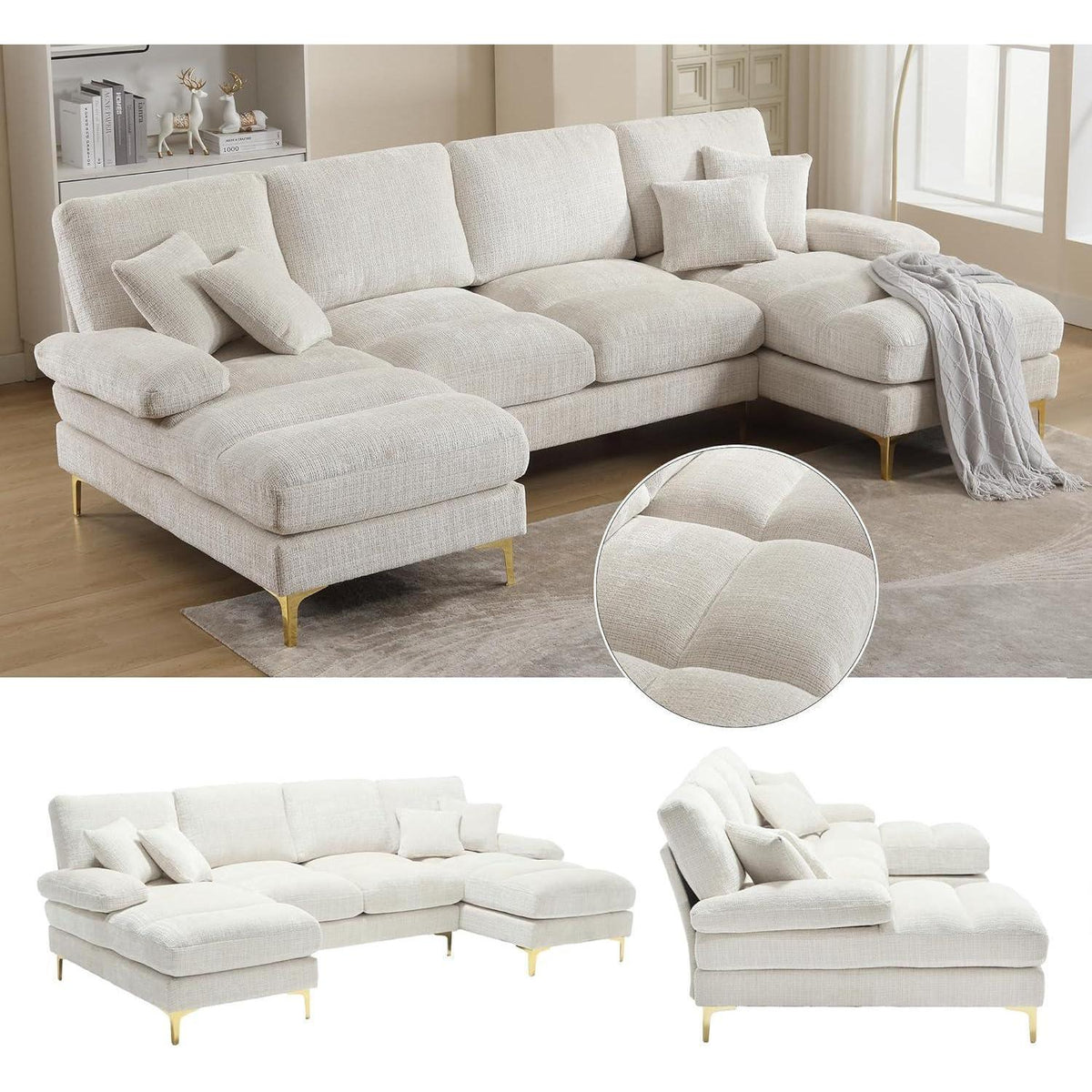 Modernes Ecksofa U-Form mit Liegepositionen, Beige