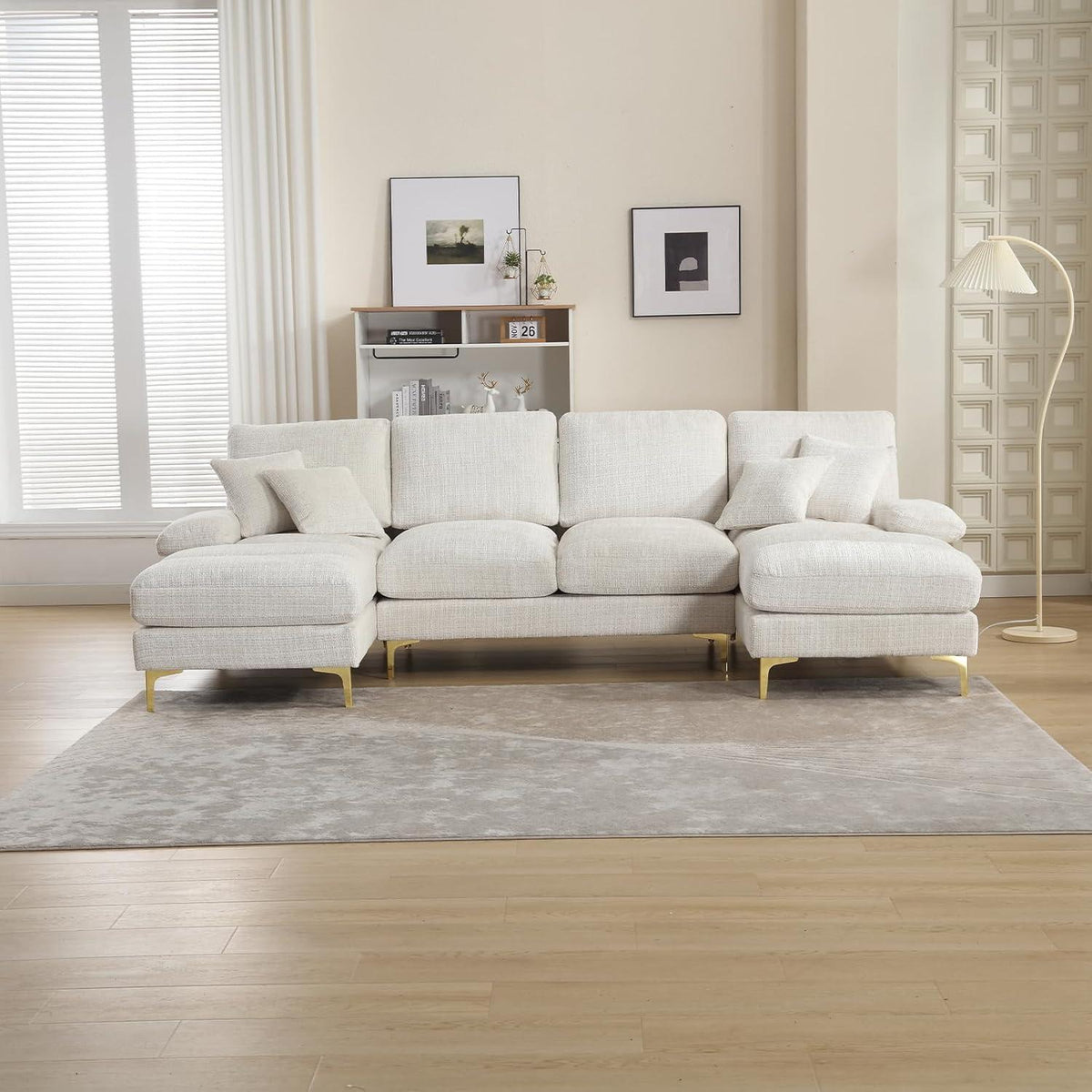Modernes Ecksofa U-Form mit Liegepositionen, Beige