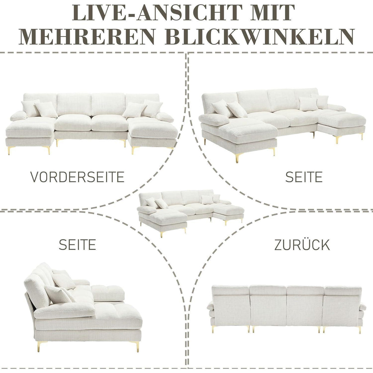 Modernes Ecksofa U-Form mit Liegepositionen, Beige