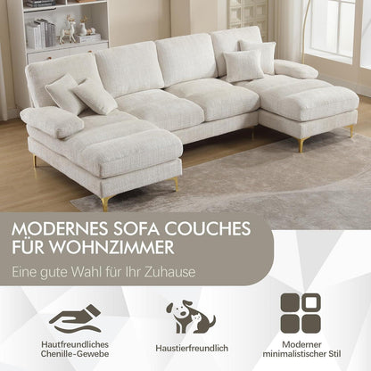 Modernes Ecksofa U-Form mit Liegepositionen, Beige