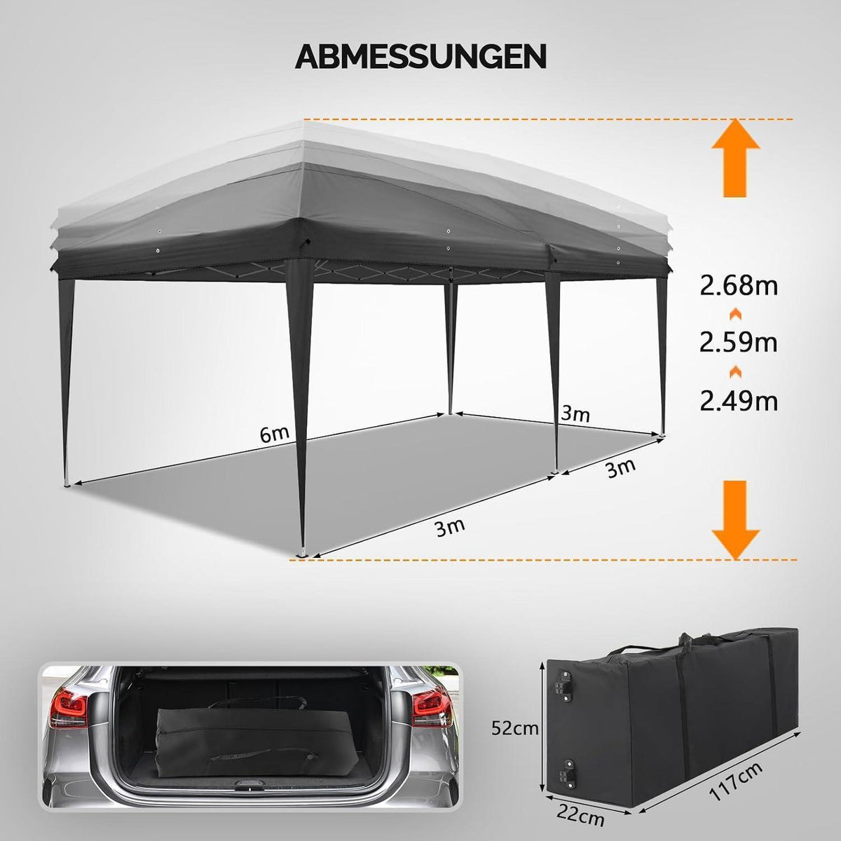 Faltpavillon 3x6m – Wasserdicht, Höhenverstellbar mit Zubehör
