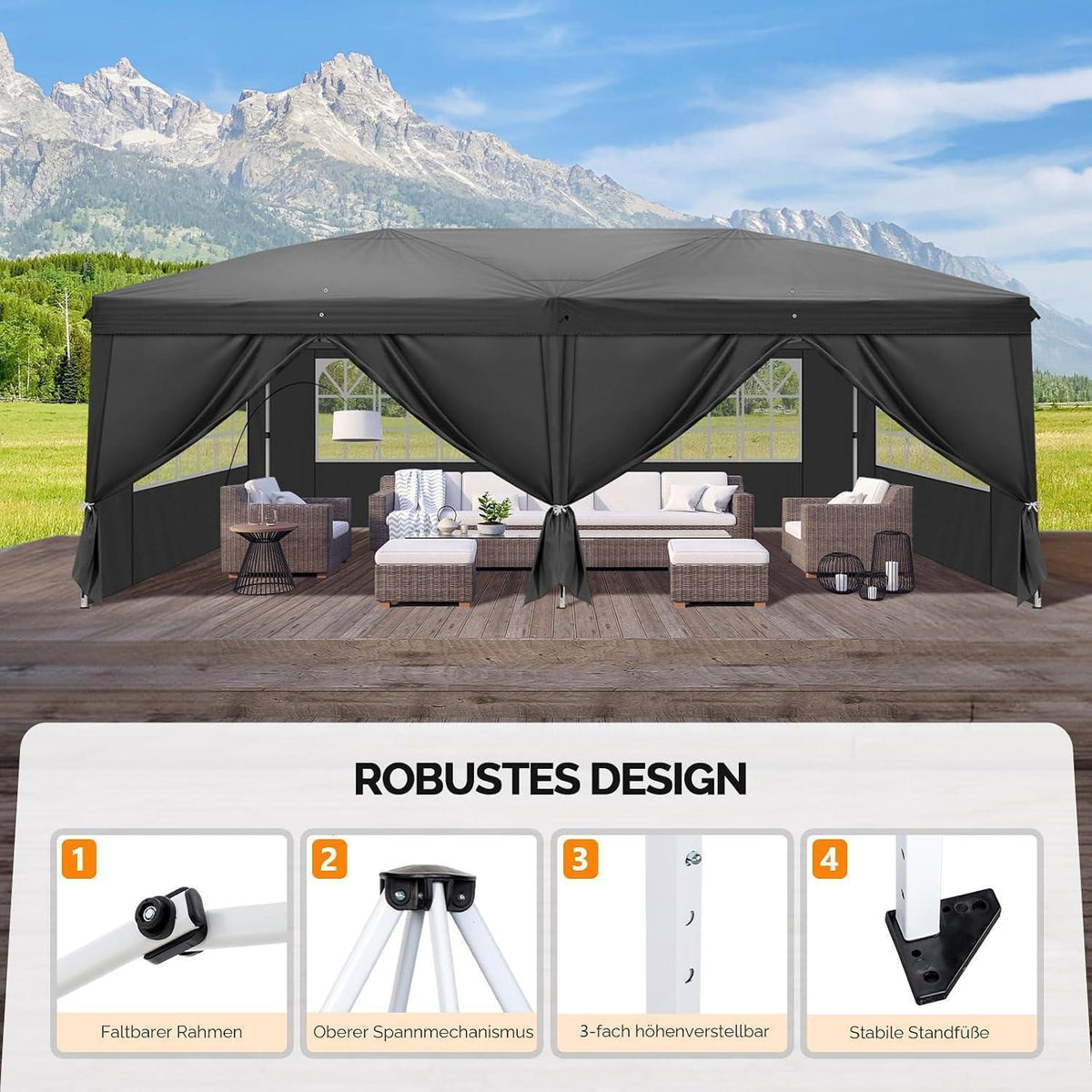 Faltpavillon 3x6m – Wasserdicht, Höhenverstellbar mit Zubehör