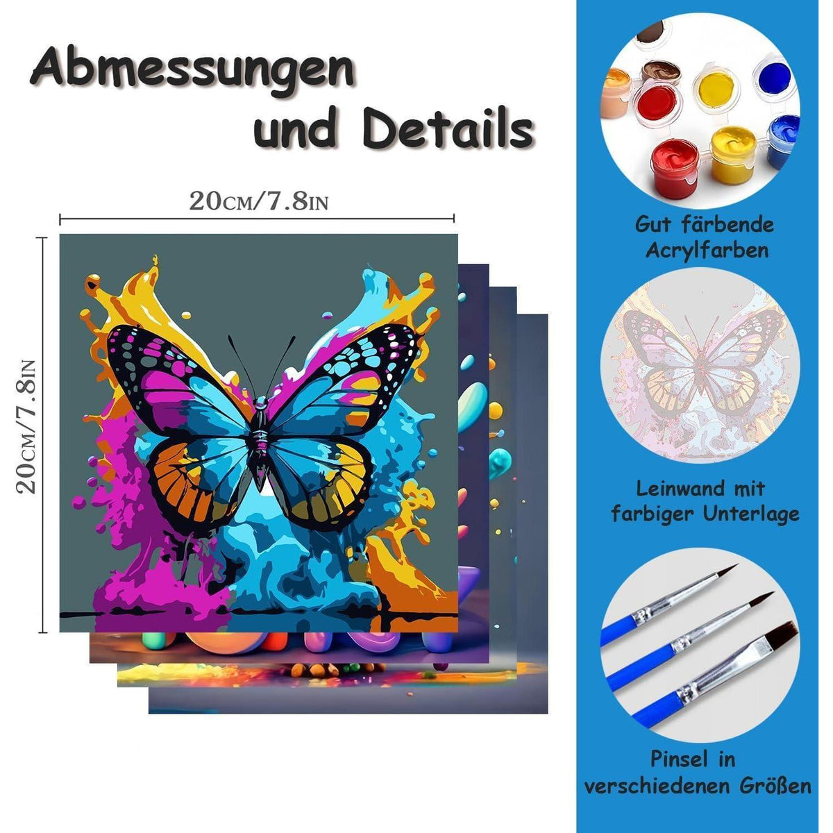 Malen nach Zahlen Kinder Tiere – 4er Set mit Pinseln & Farben