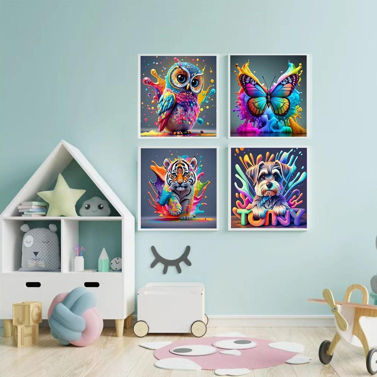 Malen nach Zahlen Kinder Tiere – 4er Set mit Pinseln & Farben