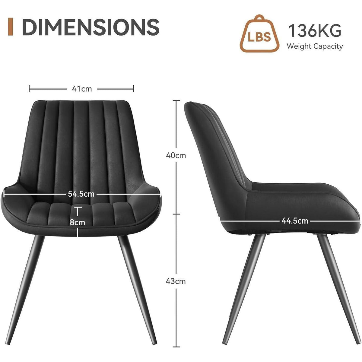 Moderner Esszimmerstuhl gepolstert – 6er Set Schwarz