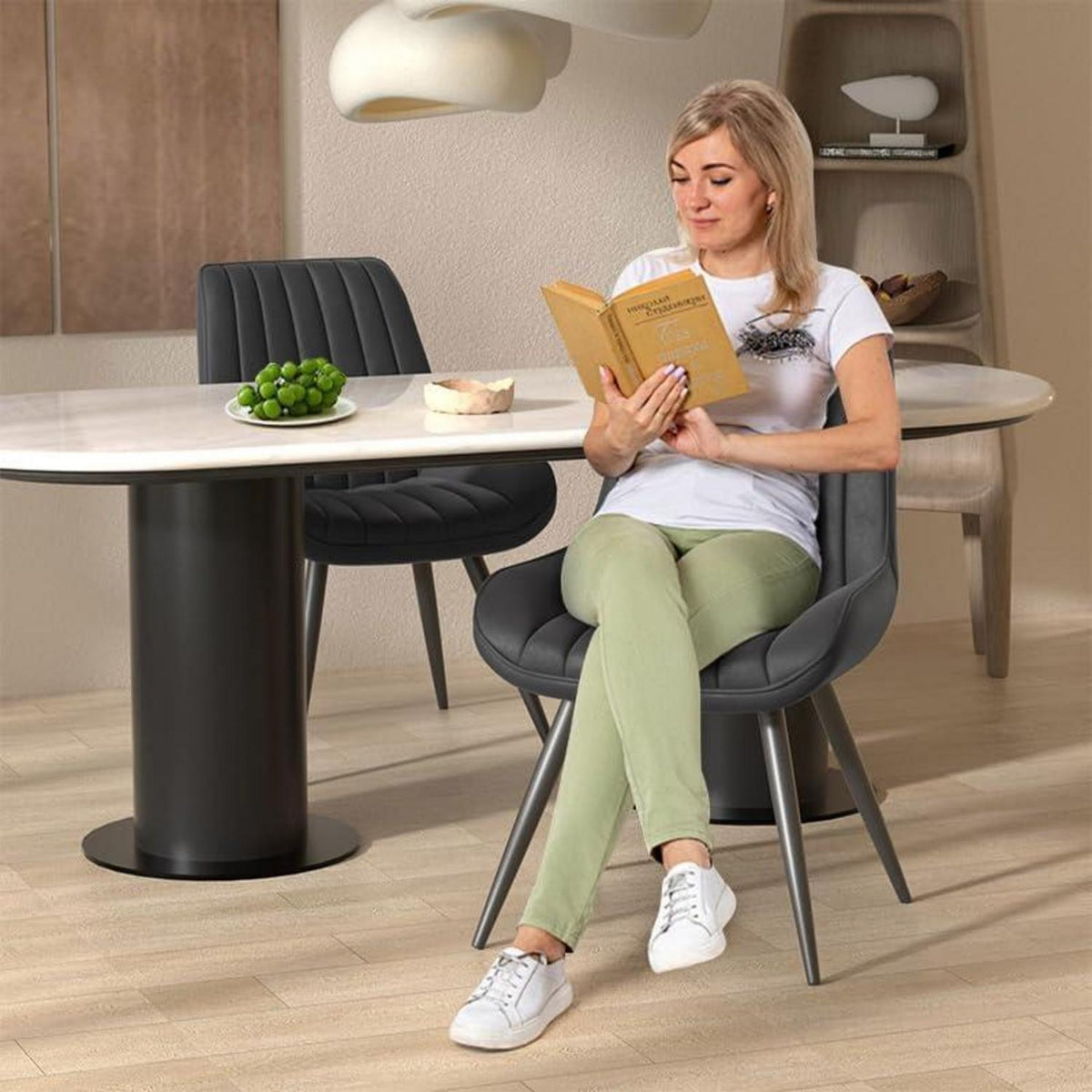Moderner Esszimmerstuhl gepolstert – 6er Set Schwarz