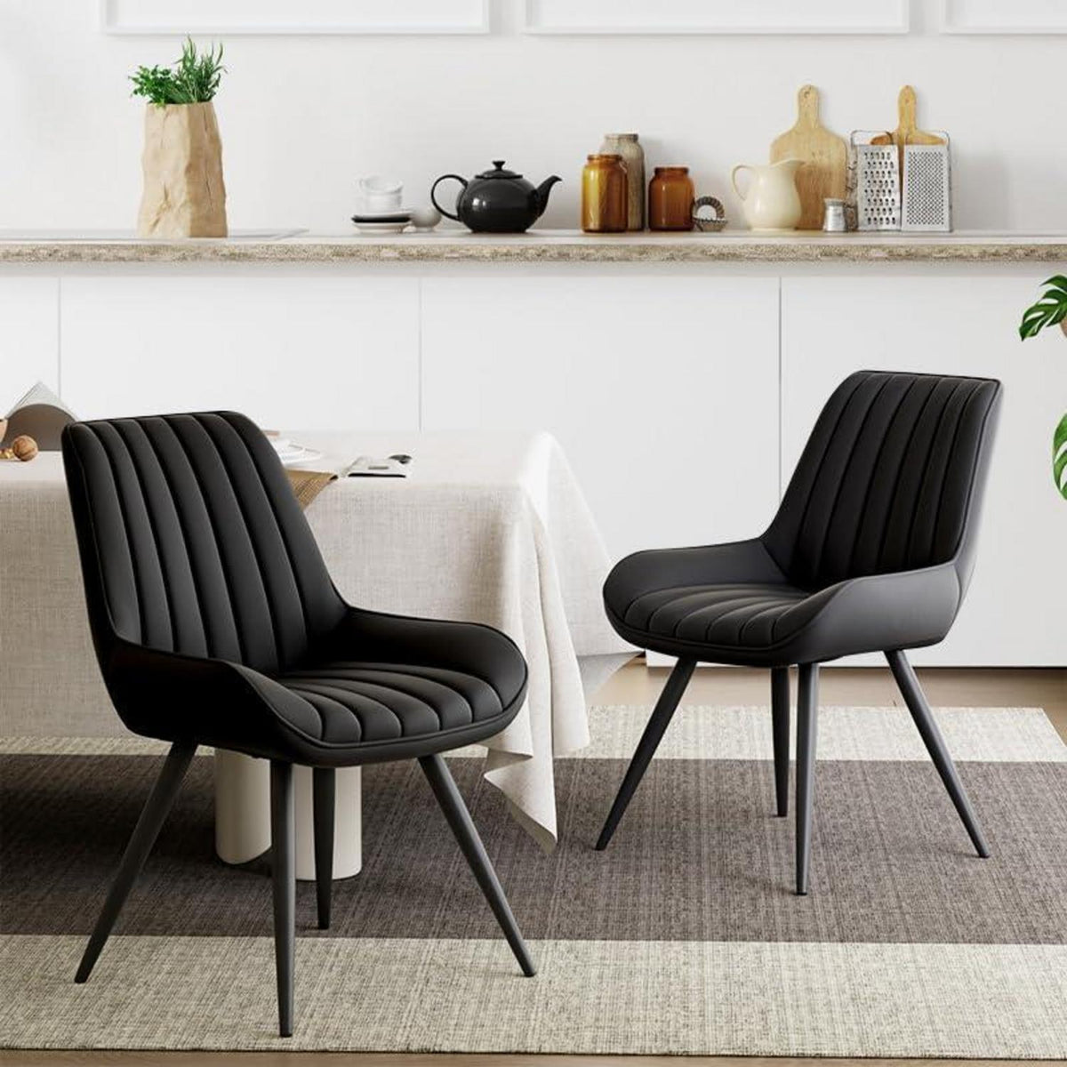 Moderner Esszimmerstuhl gepolstert – 2er Set Schwarz