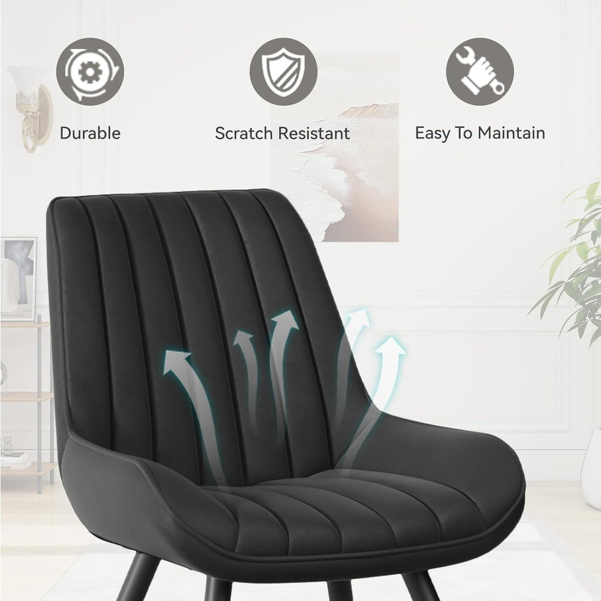 Moderner Esszimmerstuhl gepolstert – 2er Set Schwarz