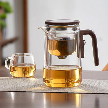 Glas Teekanne mit Sieb & Holzoptik Griff (800ml)