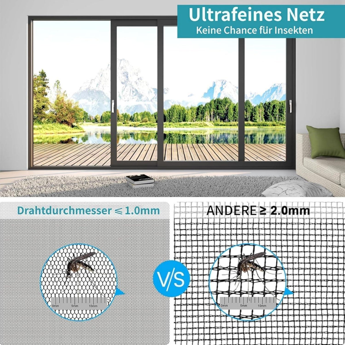 Fliegengitter Fenster 100x1500cm Edelstahl Zuschneidbar