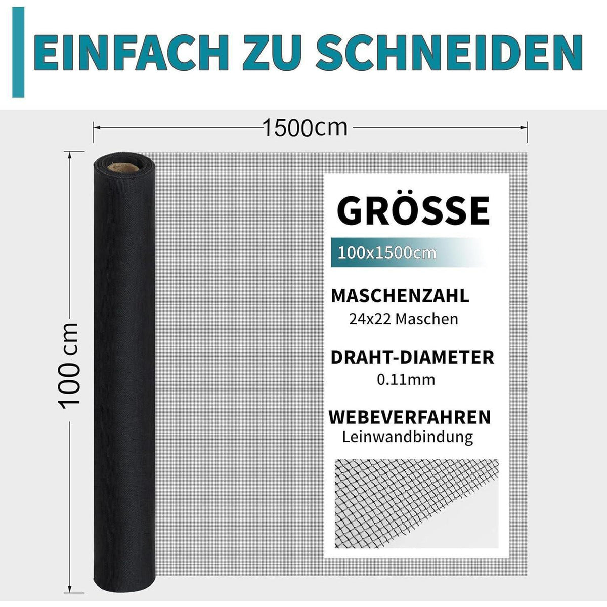 Fliegengitter Fenster 100x1500cm Edelstahl Insektenschutznetz