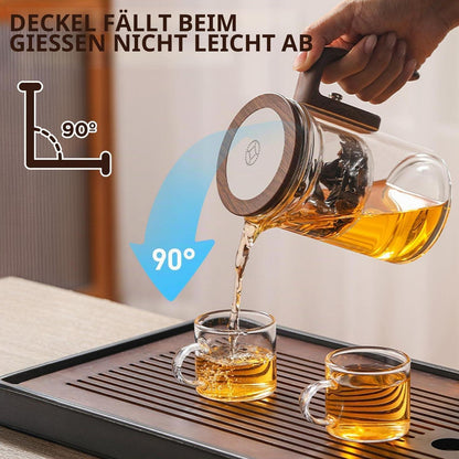 Glas Teekanne mit Sieb & Holzoptik Griff - 600ml