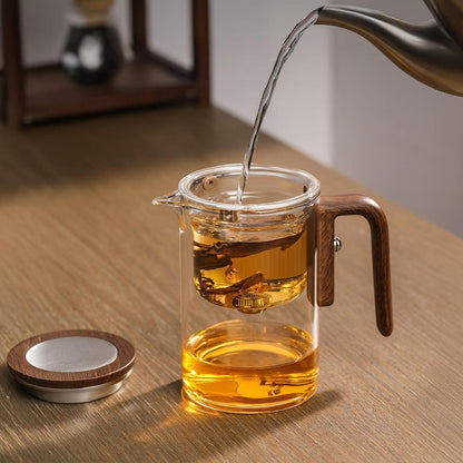 Glas Teekanne mit Sieb & Holzoptik Griff - 600ml