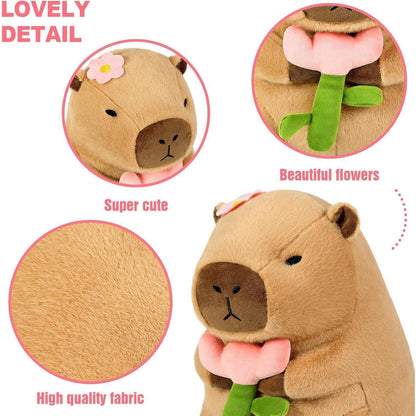 Capybara Kuscheltier mit Blume – 30cm Plüschtier & Kissen