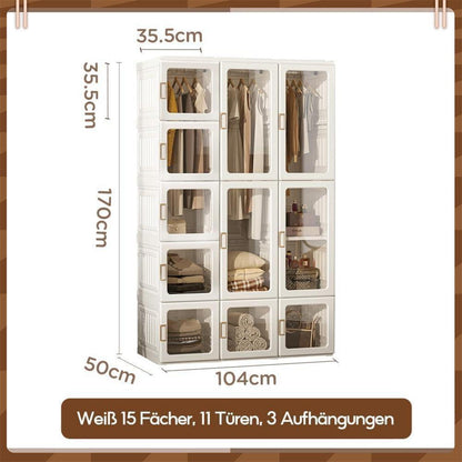 Zusammenklappbarer Kleiderschrank mit Kleiderstange & Magnettüren