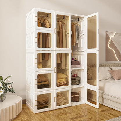 Zusammenklappbarer Kleiderschrank mit Kleiderstange & Magnettüren
